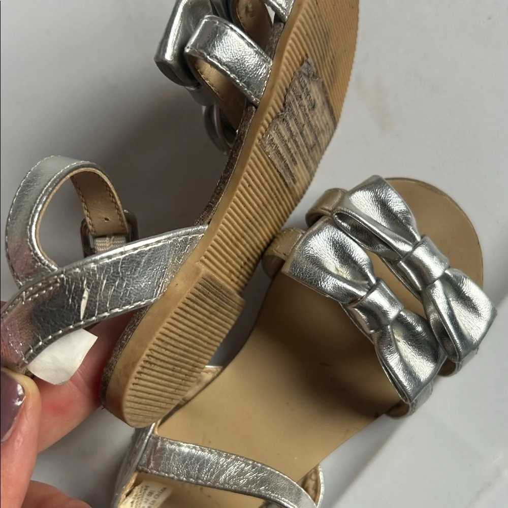 Janie and Jack Baby Girl Silver Bow Sandal Size 3